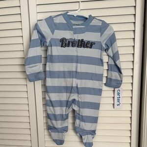 NWT Carter's Light Blue and White Striped Footie